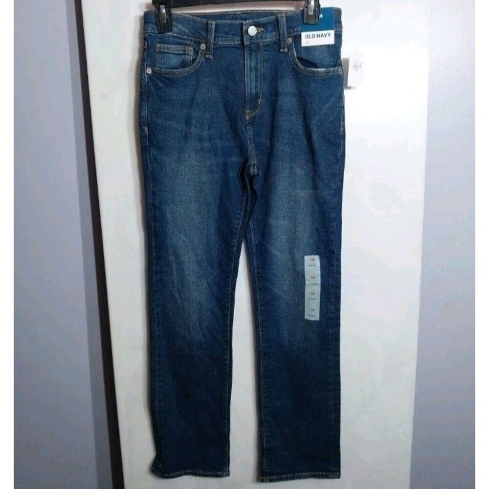 Old Navy Boys Jeans Size 14 Straight Leg Blue Denim Adjustable Waist NWT 28x28